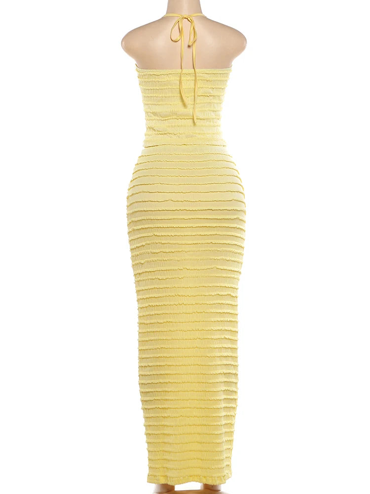 Ruffled Edge Halter Backless Two-Piece Set for Women
