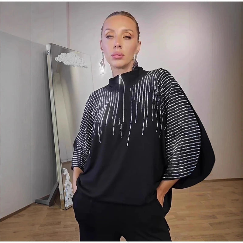 Elegant Casual Sequin Two Piece Top And Pants Set For Women