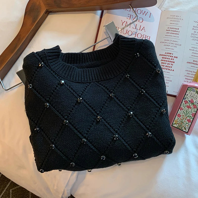 Vintage Knit Short Sleeve Cropped Sweater for Women