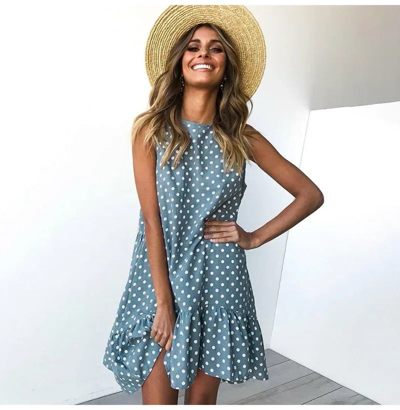 Summer Bohemian Dot Print Backless V Neck Dress For Women