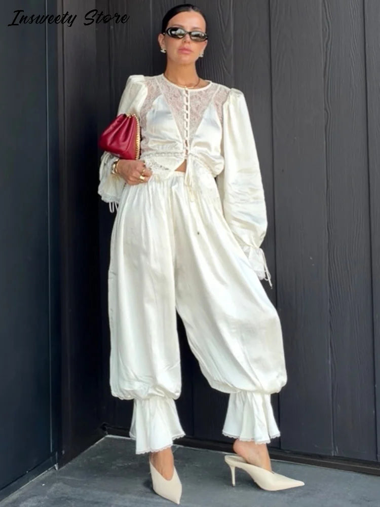 Tailored Lapel Jacket and Pleated Trousers Set for Women