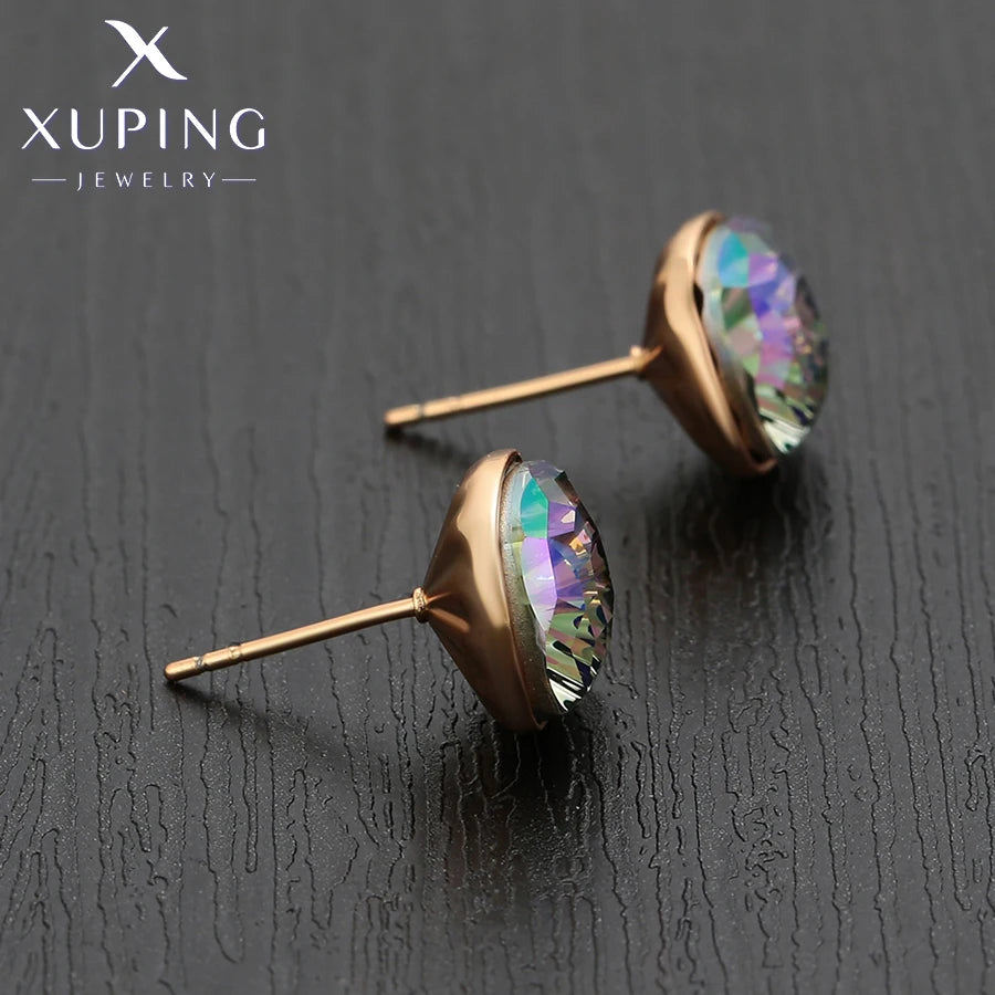Gold Plated Square Crystal Stud Earrings