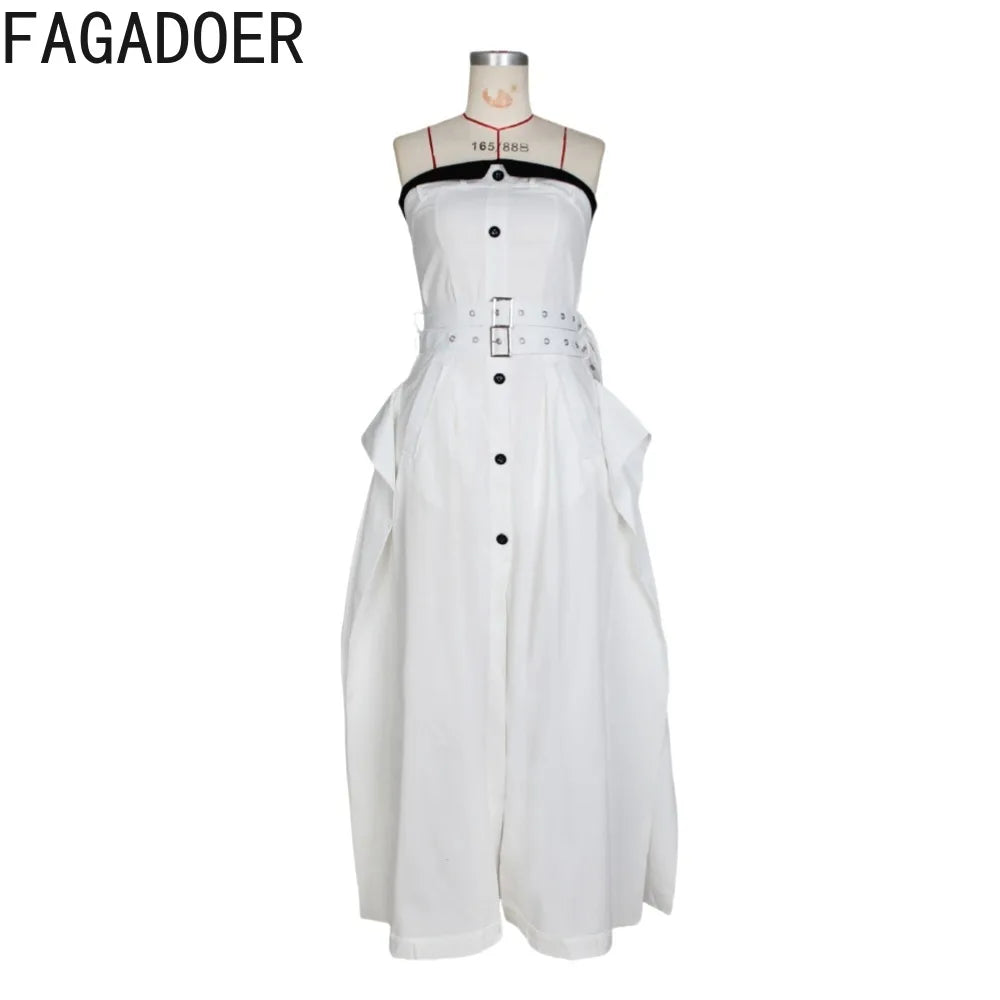 FAGADOER Autumn New Fashion Bodycon Dresses for Women Single Breasted Sleeveless Backless Dress Female Streetwear Vestidos 2025