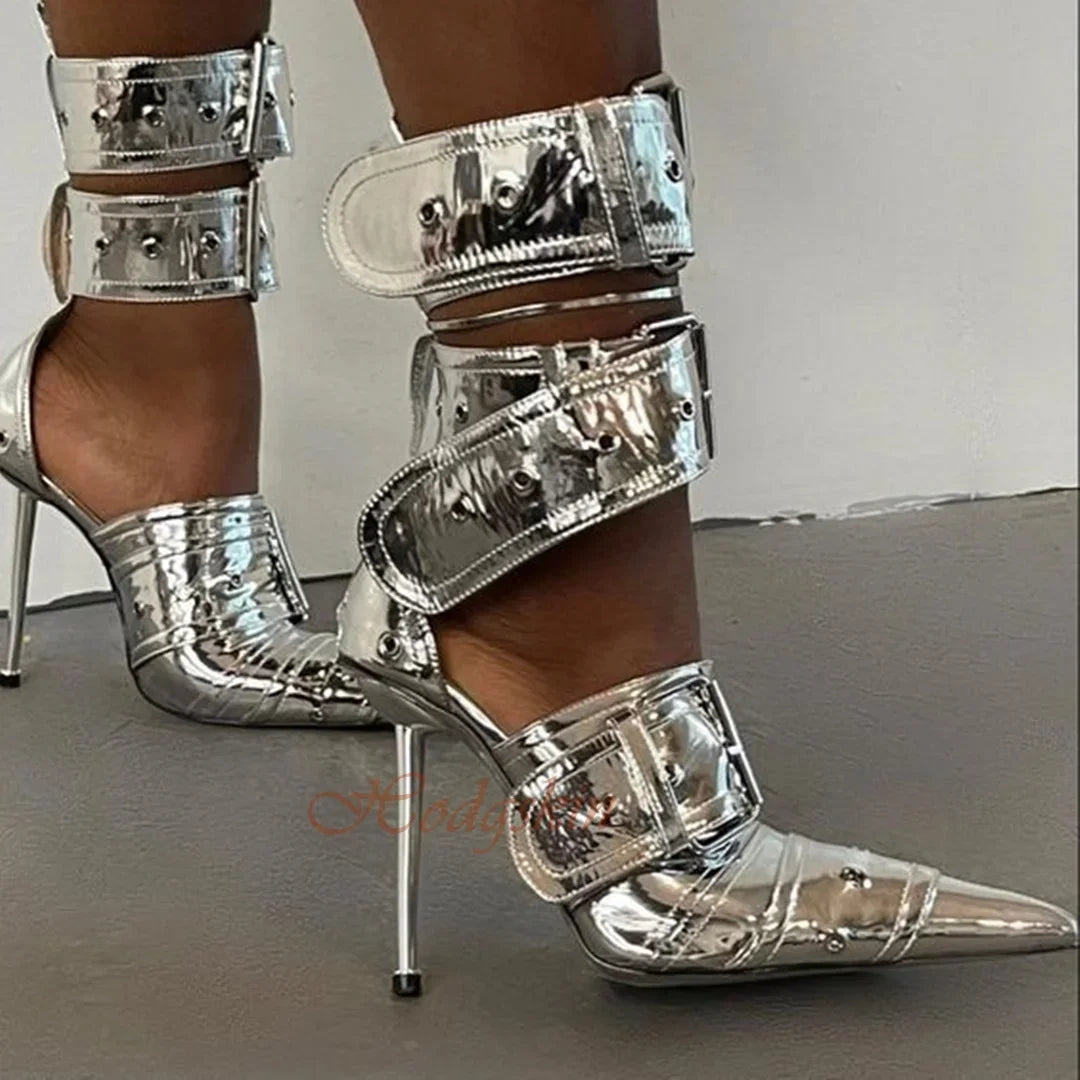 Pointed Toe Buckle Strap Stiletto Sandals for Women