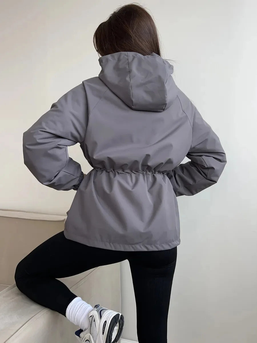 Hooded Hardshell Jacket With Pockets And Zipper for Women