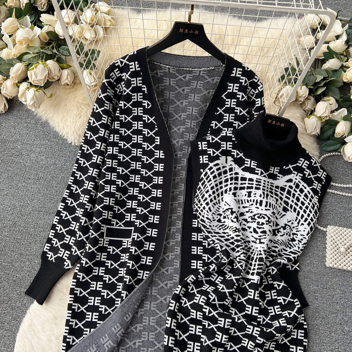 Cozy Winter Knit Dress And Cardigan