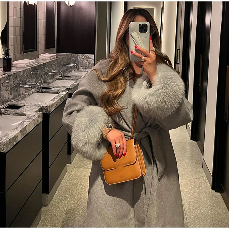 Elegant Longline Turn Down Collar Winter Coat for Women