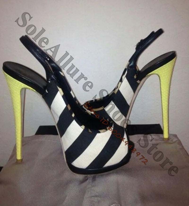 Retro Zebra Striped Slingback Platform Heels for Women
