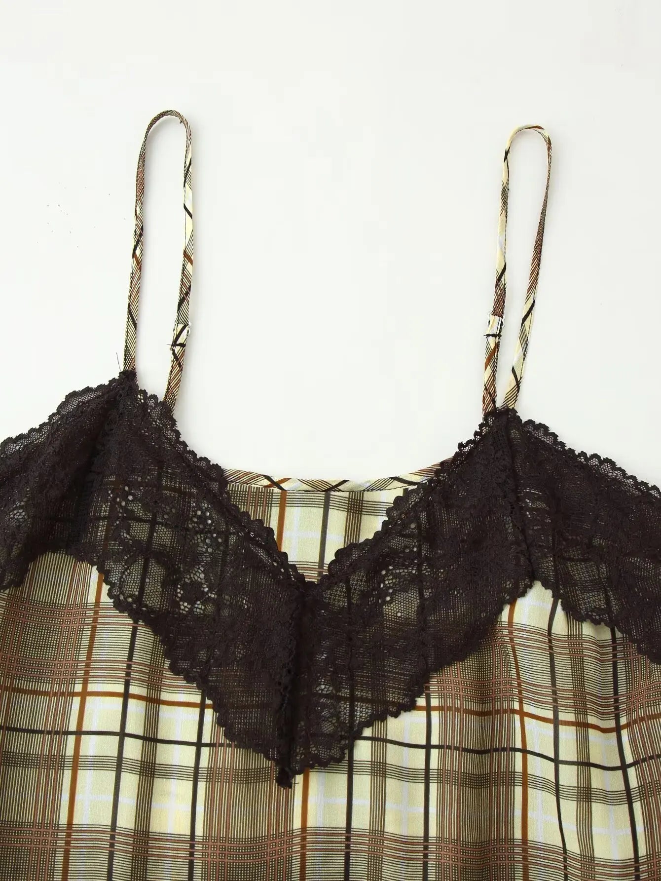 Lace V Neck Plaid Sleeveless Backless Cami Top for Women