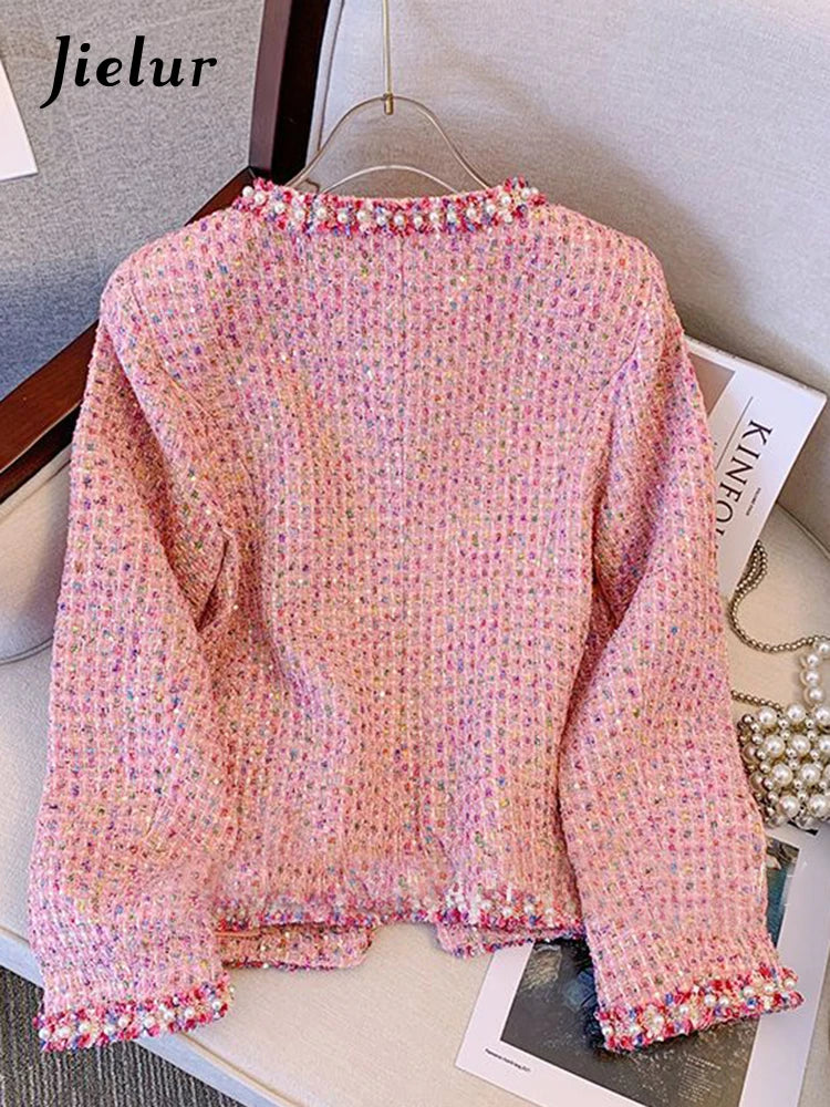Elegant Pink Long Sleeve Jacket With Pockets for Women