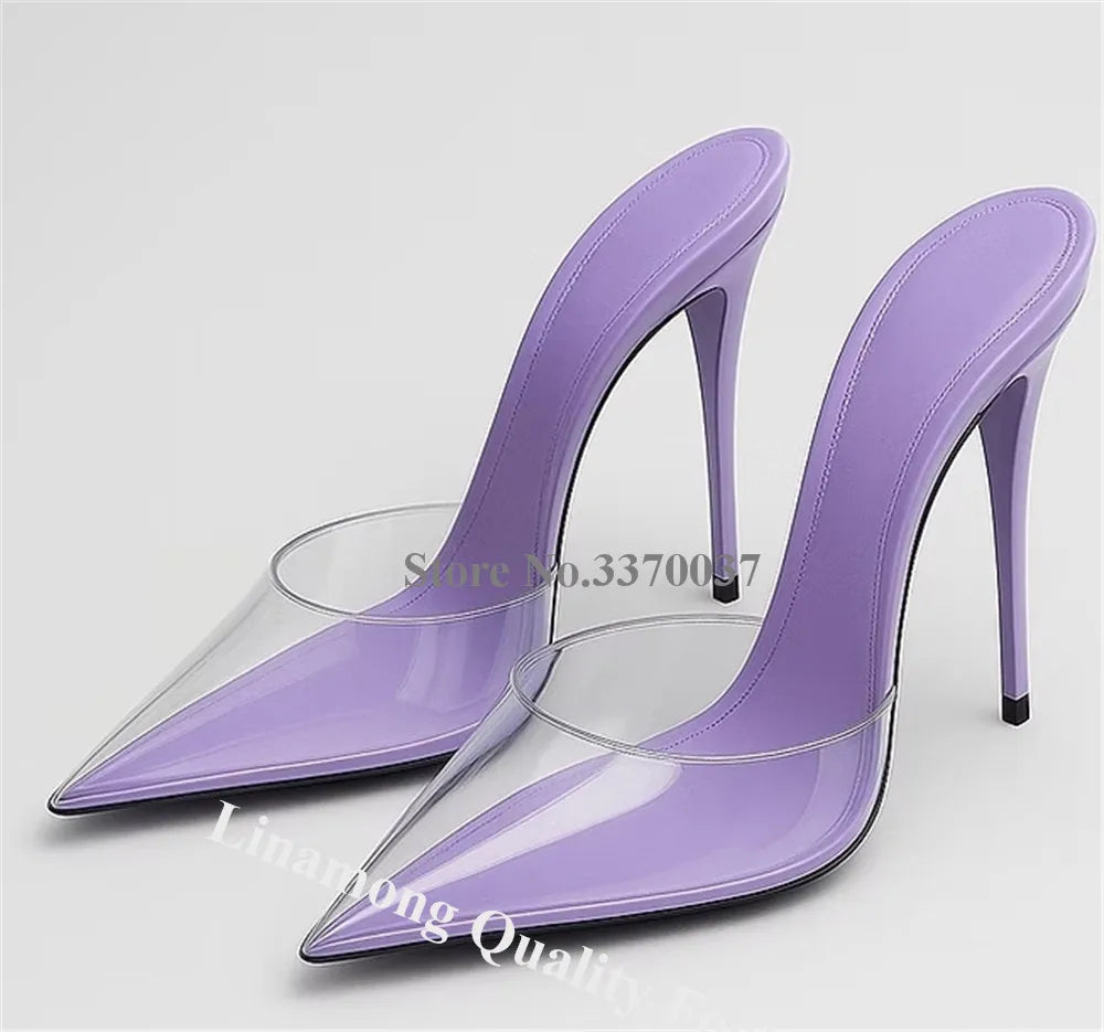 Clear Vinyl Pointed Toe Slip On Stiletto Pumps For Women