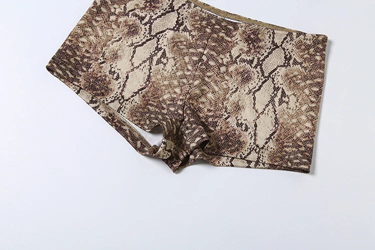 Snake Print Halter Crop Top And Shorts Set for Women