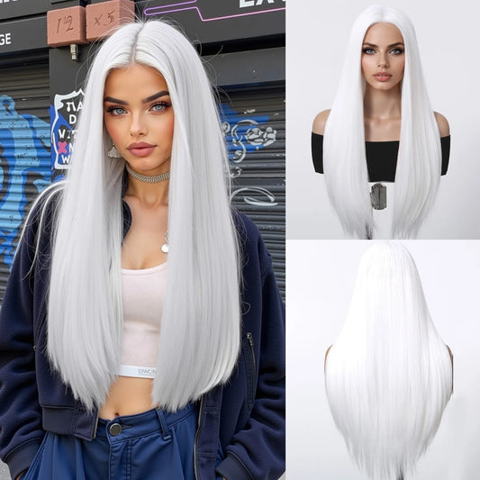 Silvery White Straight Synthetic Wig