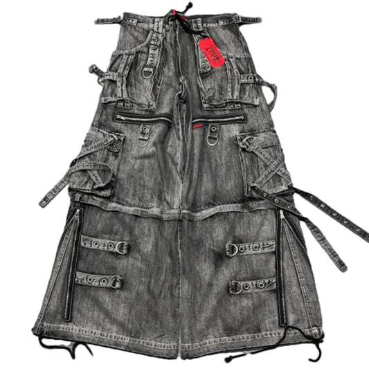 Black Y2K Hiphop Gothic Multi Pocket Zipper Jeans for Men Japanese Streetwear Trendy Cargo Pants European Urban Baggy Denim