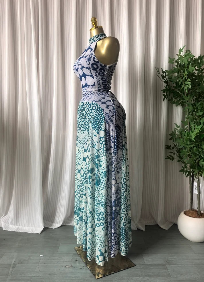 Elegant Printed Sleeveless With Sashes Maxi Dress for Women