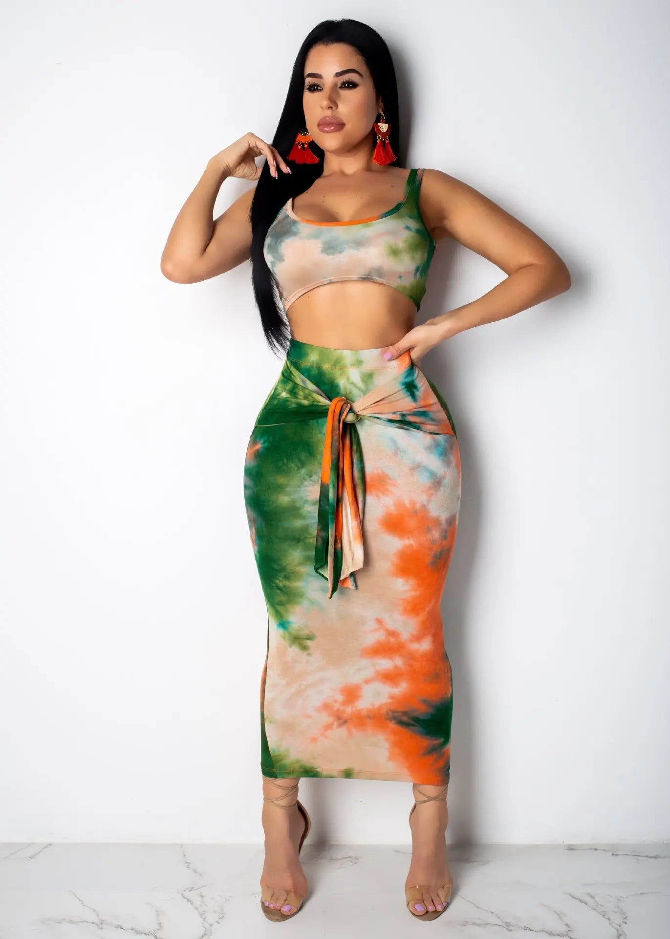 Wmstar Two Piece Set Women Sexy Dress Sets Summer Clothes Crop Top Tassel Skirts Matching Club Outfits Wholesale Dropshipping