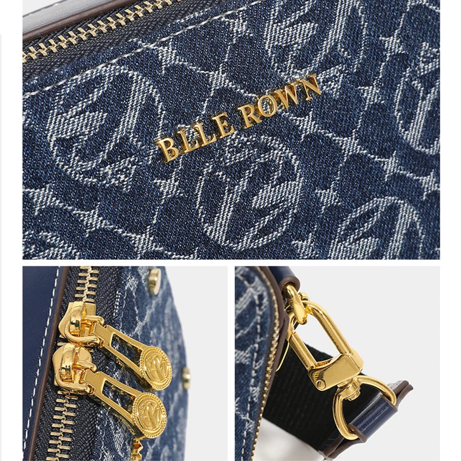 Retro Blue Metal Chain Square Shoulder Bag for Women