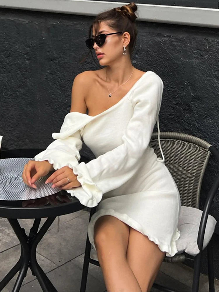2025 Women Ins Style Sexy Backless Neck-hanging Long Sleeve Fishtail Dress Knit Beachwear Summer Swimsuit Bikini Cover-ups A2825