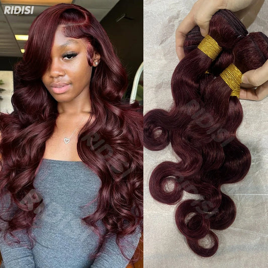 Brazilian Burgundy Body Wave Hair Bundles for Women
