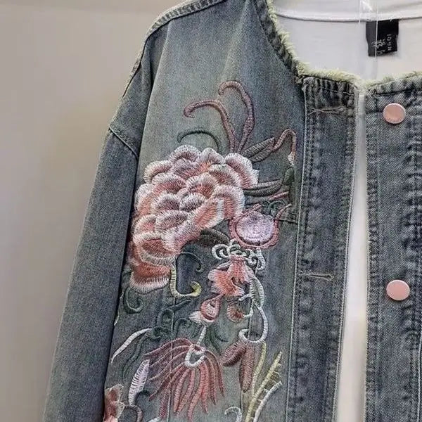Lightweight Loose Embroidered Denim Jacket for Women
