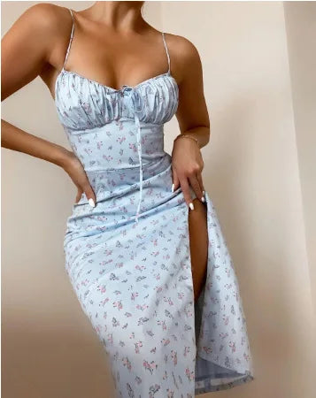 Floral Print Spaghetti Strap Dress for Women Beach Party Style
