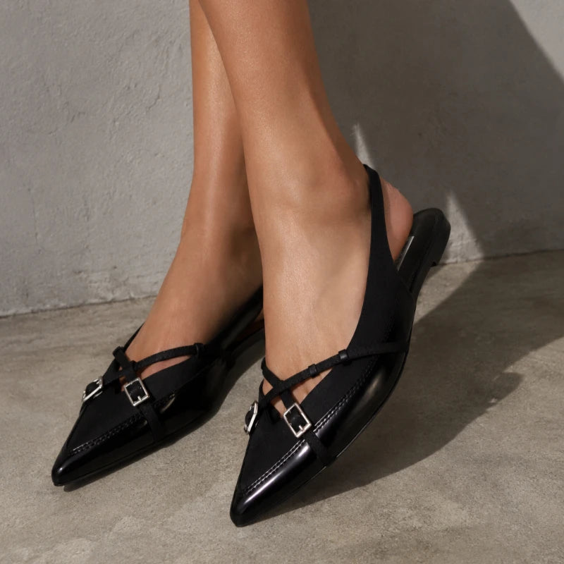 Pointed Toe Buckle Strap Slingback Flats for Women