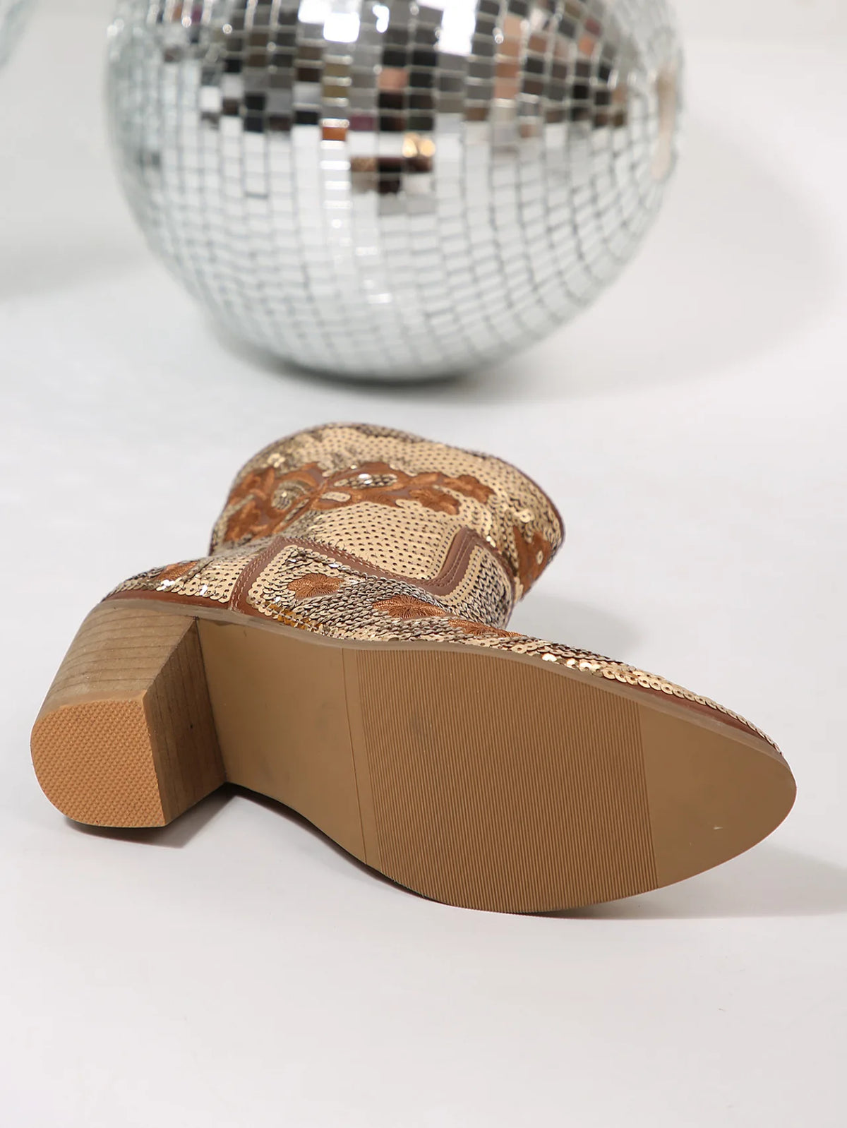 Glitter Pointed Toe Square Heel Ankle Boots for Women