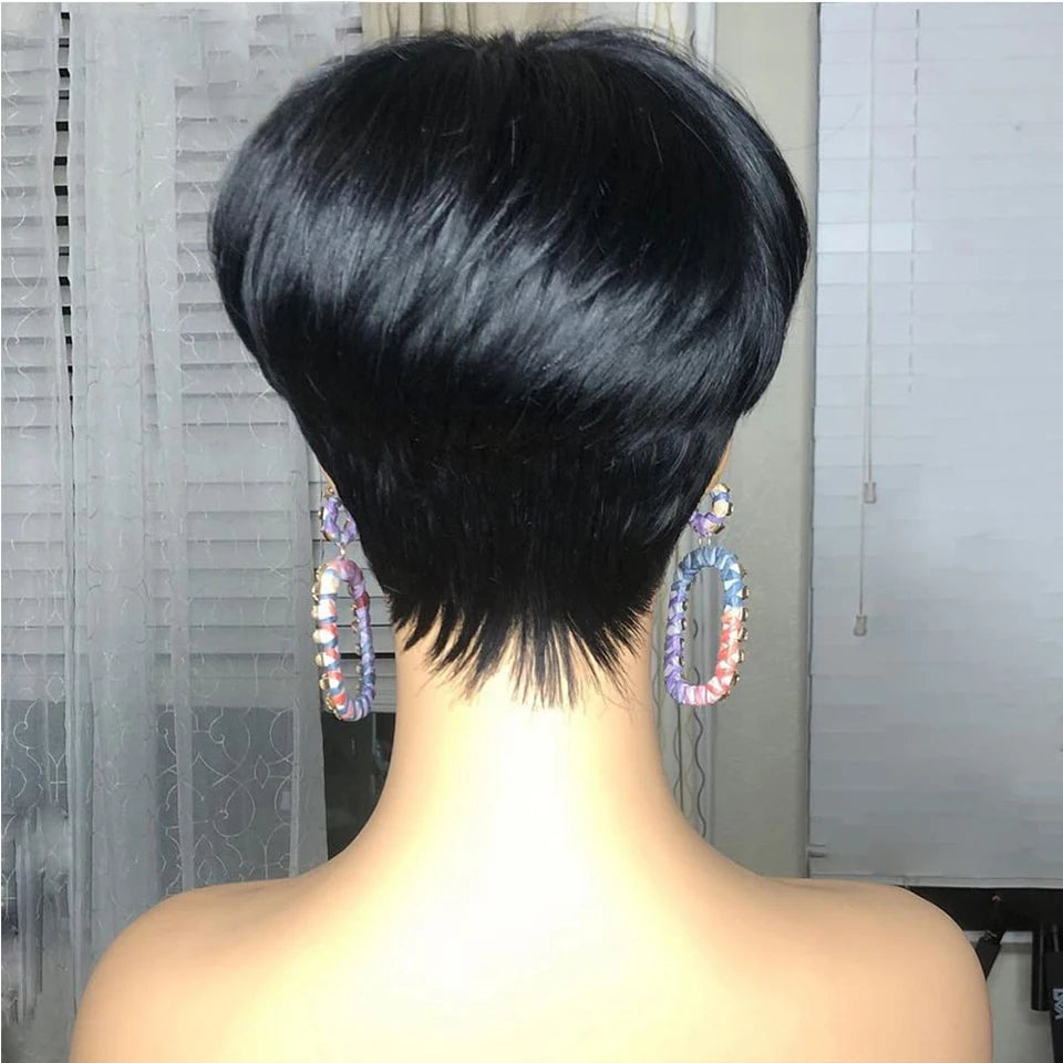 Dark Red Pixie Cut Wig 1B/99J Human Hair Short Bob Wig With Bang Brazilian None Lace Wigs For Women Full Machine Human Hair Wig