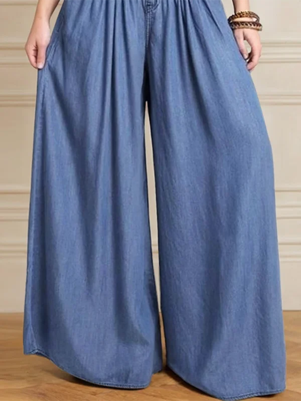 Women's Imitation Denim High Waist Wide Leg Palazzo Pants 2026 New Spring Fashion Pleated Casual Streetwear Y2K Style Trousers