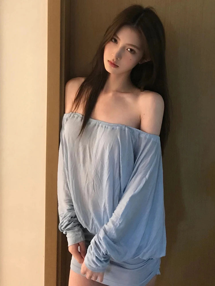 Backless Ruched Bat Sleeve Mini Dress