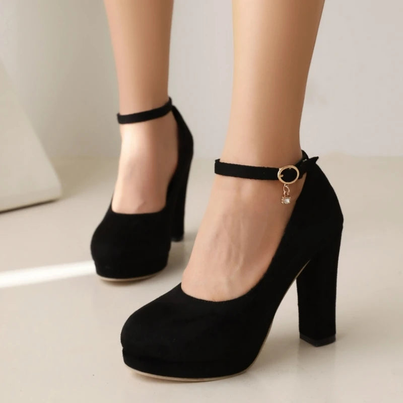 Square Toe Ankle Strap Heel Pumps