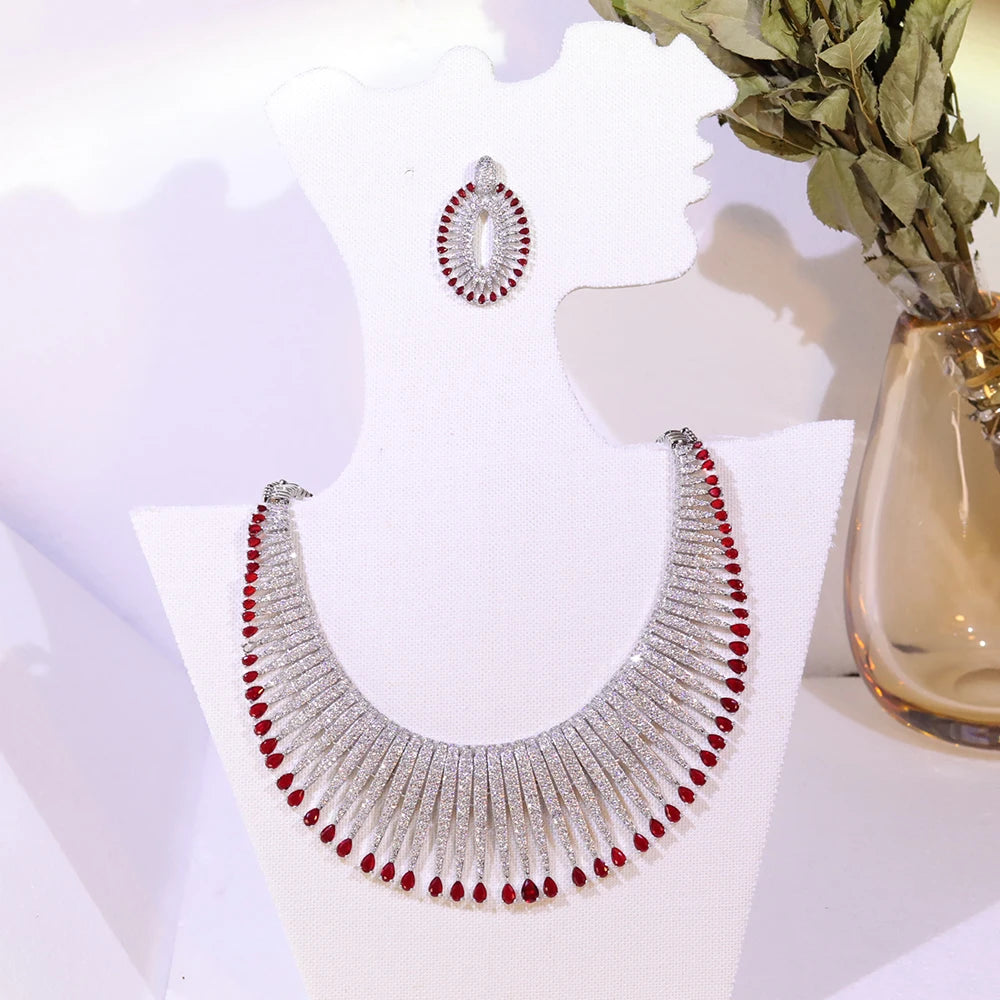 Brilliant Elegant Cubic Zirconia Necklace And Earring Set For Women