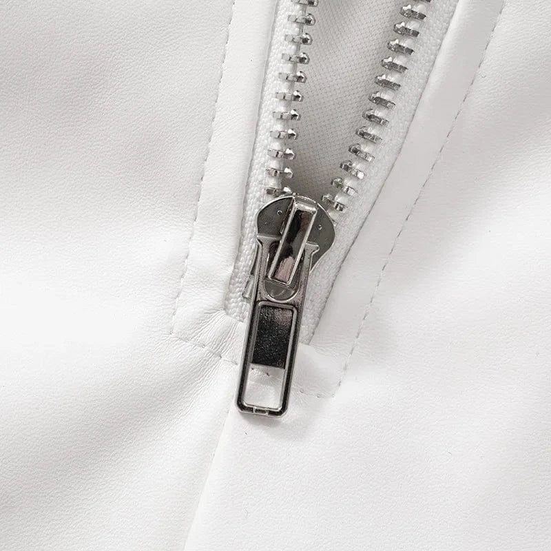 White PU Leather Bodycon Mini Dress for Women Elegant Sexy Turtleneck Sleeveless Party Dresses Spring Fashion Casual Dress 2025