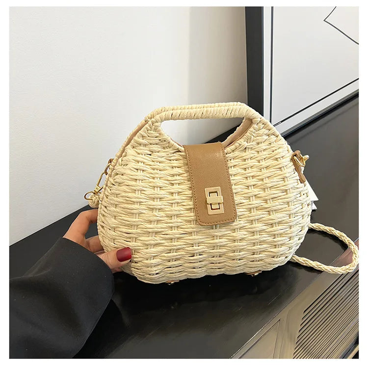Trendy Handwoven Wicker Straw Shoulder Bag for Women