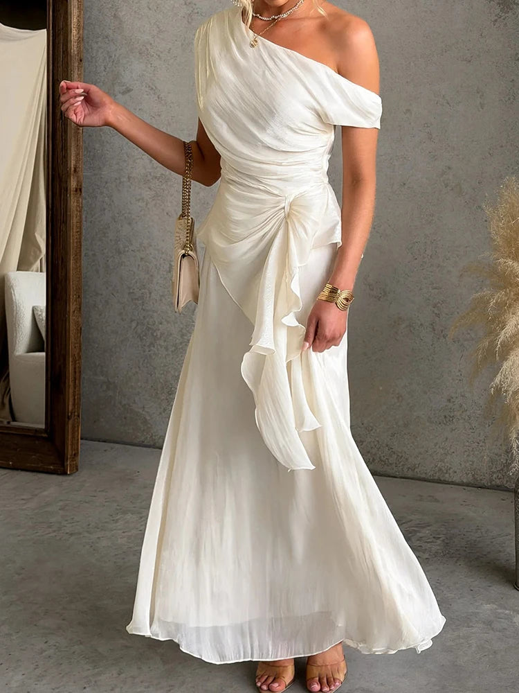 Asymmetrical Collar Top and Maxi Skirt Set for Women