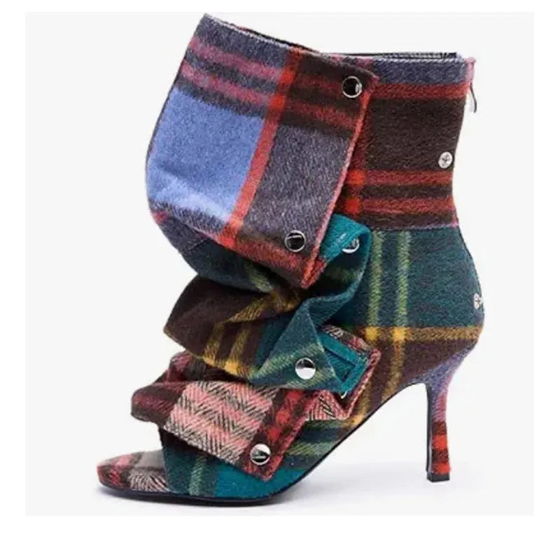 Mid-Calf Open Toe High Heel Pleated Boots for Women