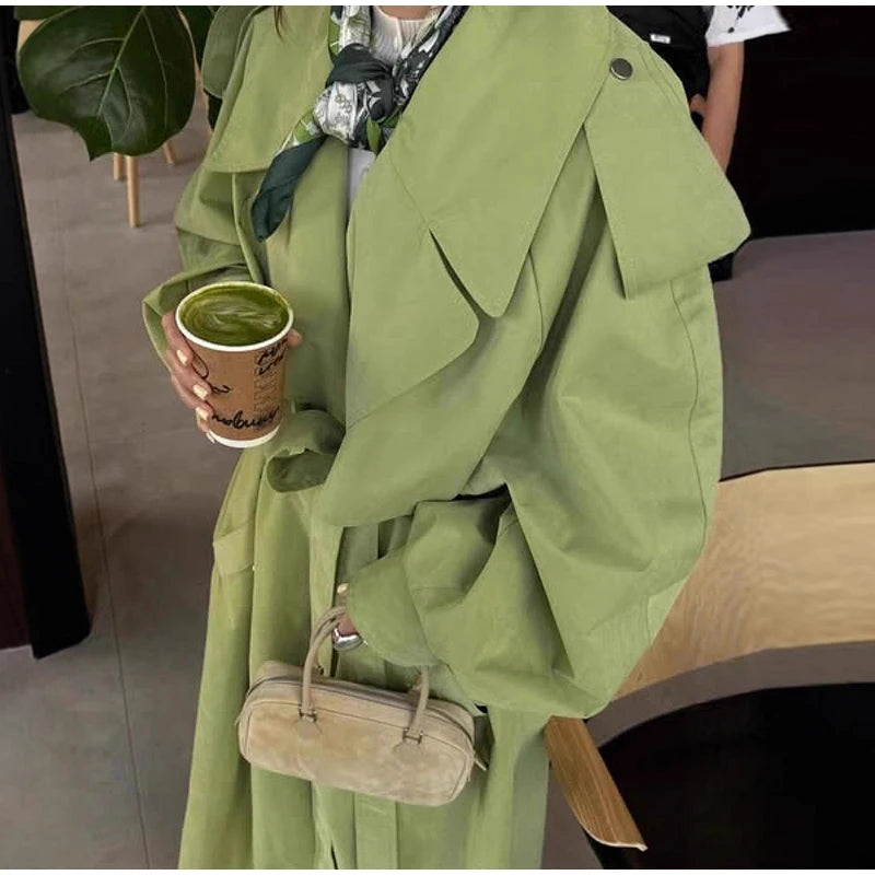 Turn-Down Collar Lace Up Windbreaker Coat For Women