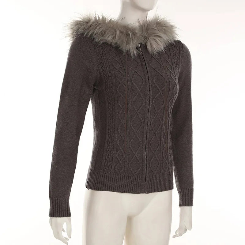Spicy Girl Style, Furry Combination, Hoodie Zipper Sweater Cardigan, Women's Slimming And Shaping, Versatile Casual Coat