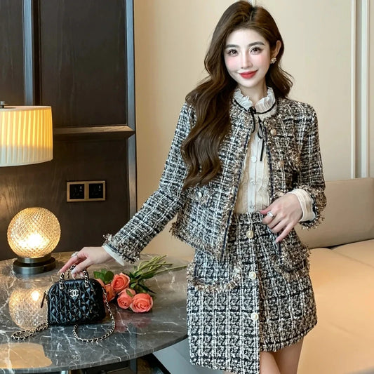 Autumn Winter Street Style Tweed Suit