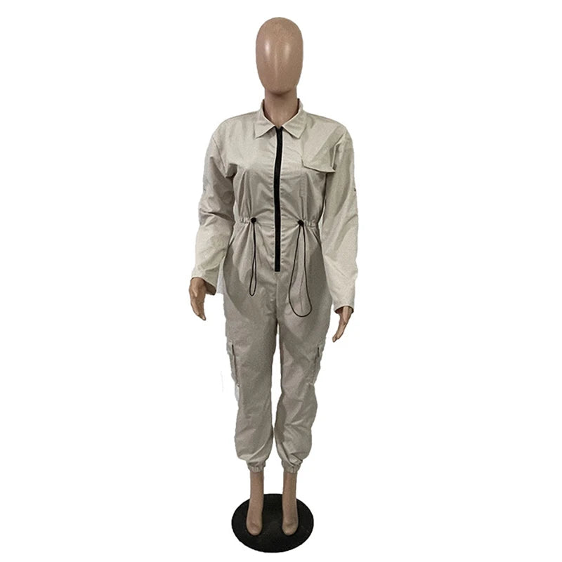 Long Sleeve Utility Cargo Jumpsuit With Pockets for Women