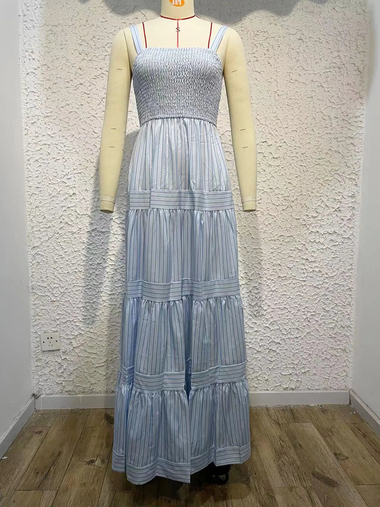 Elegant Striped Spaghetti Strap Maxi Dress for Women