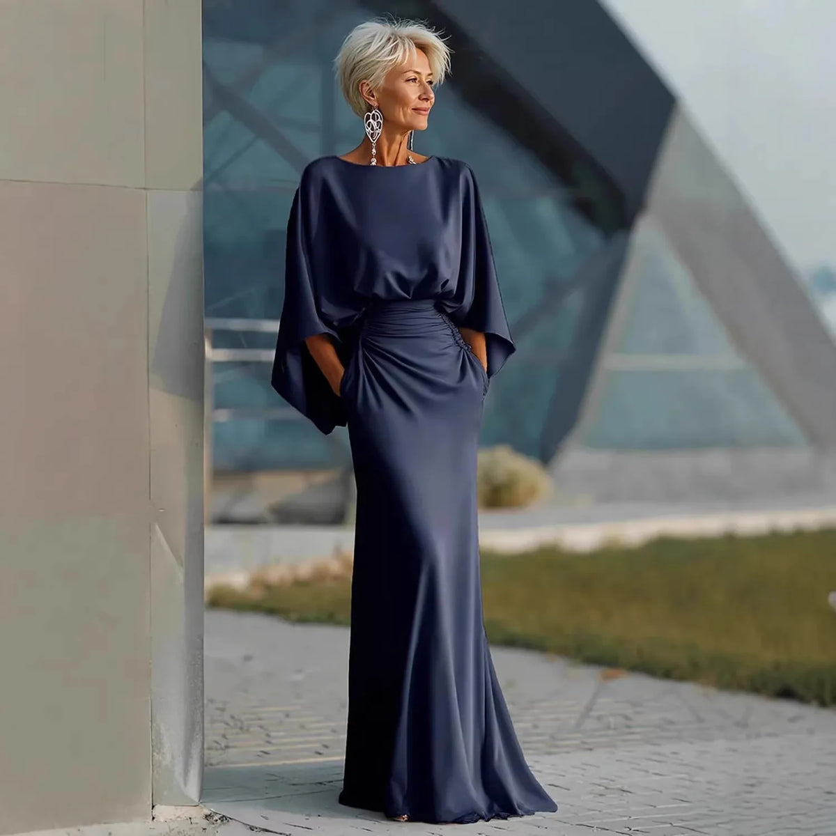 Satin Backless Ruched Evening Gown
