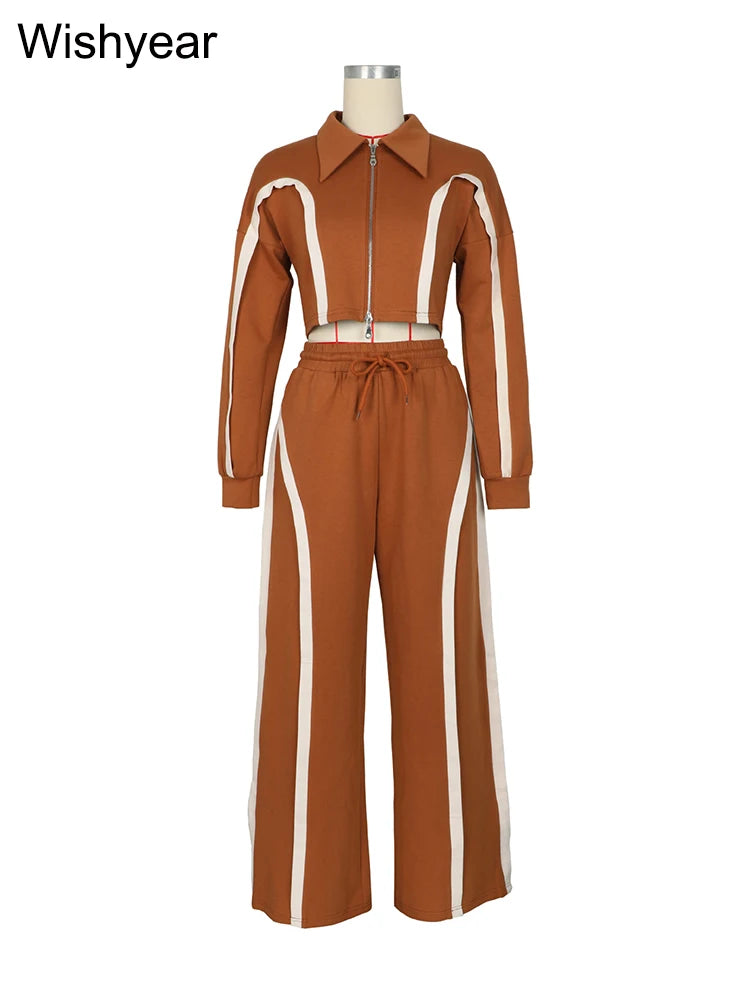 Stripe Patchwork Lapel Tracksuit Set
