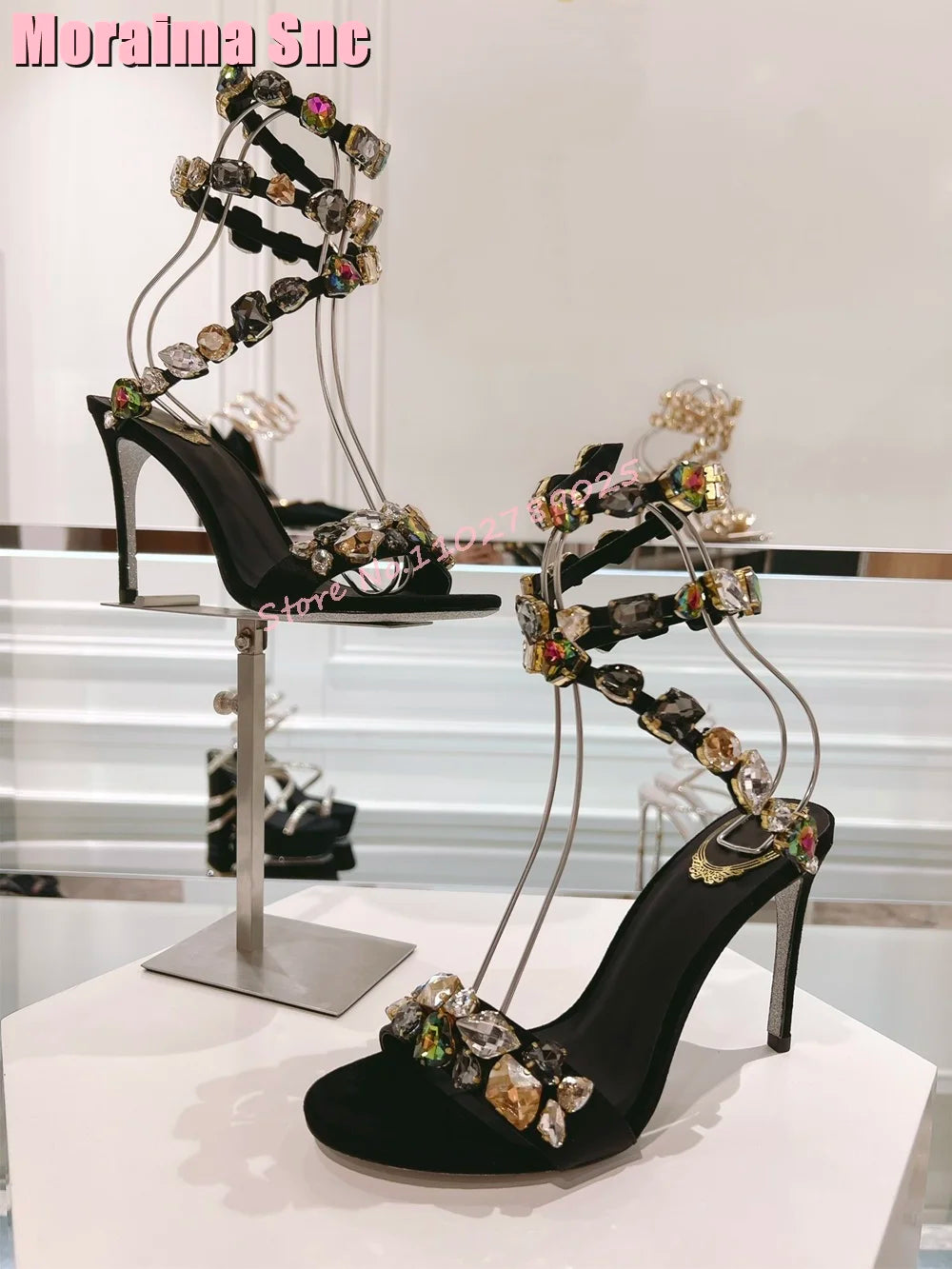 Elegant Crystal Embellished Stiletto Sandals For Women