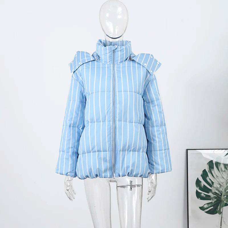 Striped Cotton Quilted Coat Single Breasted for Women