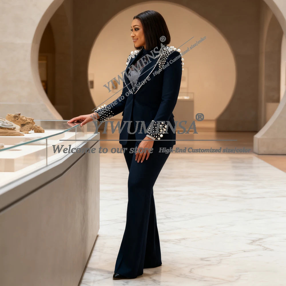 Pearl-Embellished Blazer Two-Piece Suit