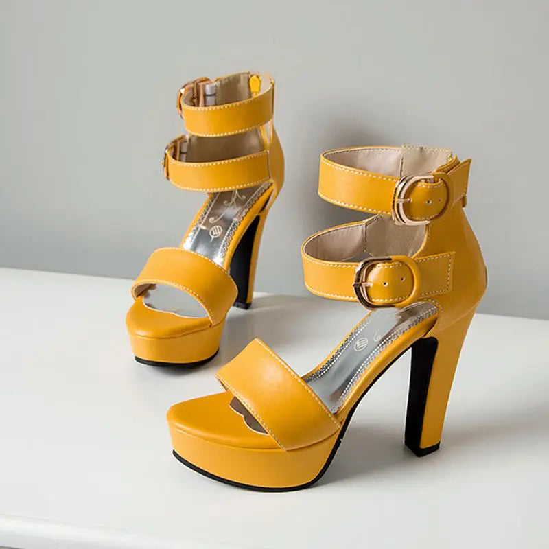 Chunky Platform Sandals with Zipper Buckles for Women