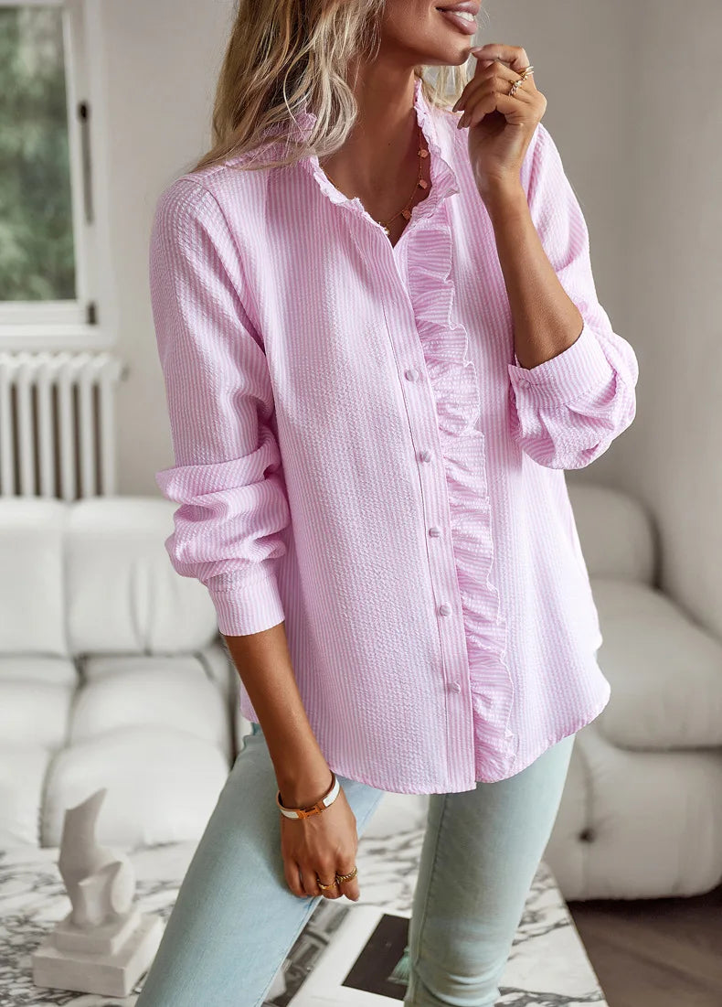 Striped Long-Sleeved Shirt for Women, A Stylish Commuter Top For Spring/Summer 2025