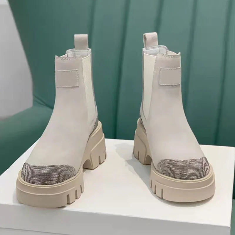 Thick Sole Suede Chelsea Boots With Round Toe For Women