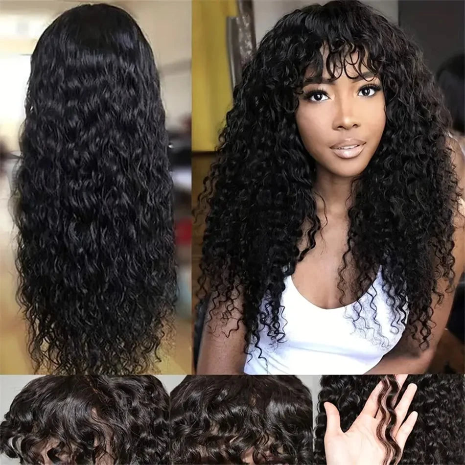 Glueless Water Wave Human Hair Wig With Bangs for Women